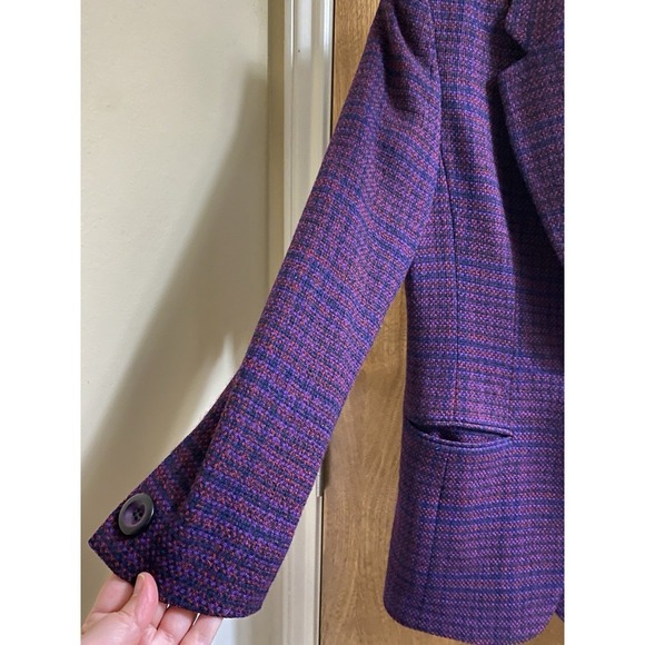 Vintage Liz Claiborne Collection Blazer Jacket Tweed Plaid Wool Purple Womens 6 - Picture 3 of 10